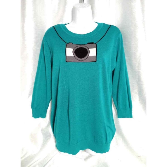 Polaroid Camera Teal Sweater 4x - Picture 3 of 3